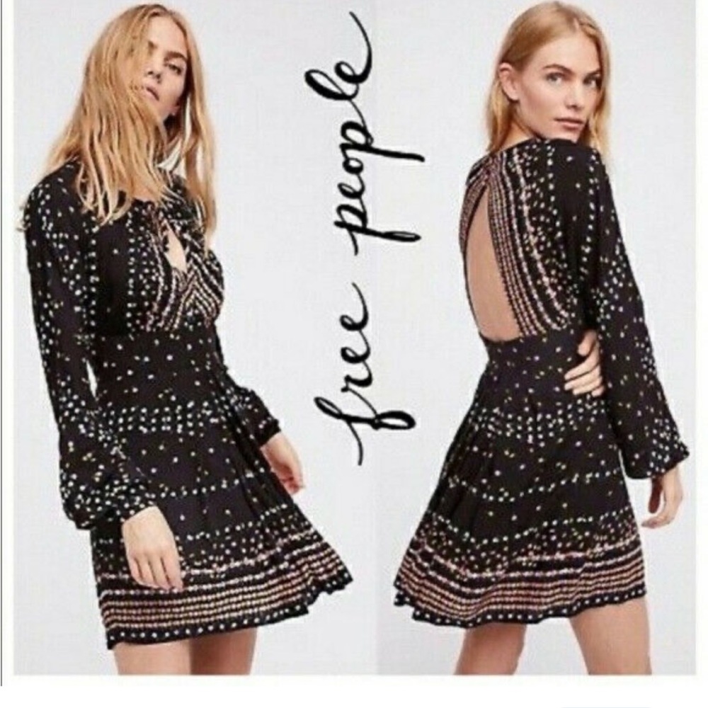 Free People Coryn Mini Dress Size 6 Ling Sleeve Open Back EUC - Picture 14 of 15